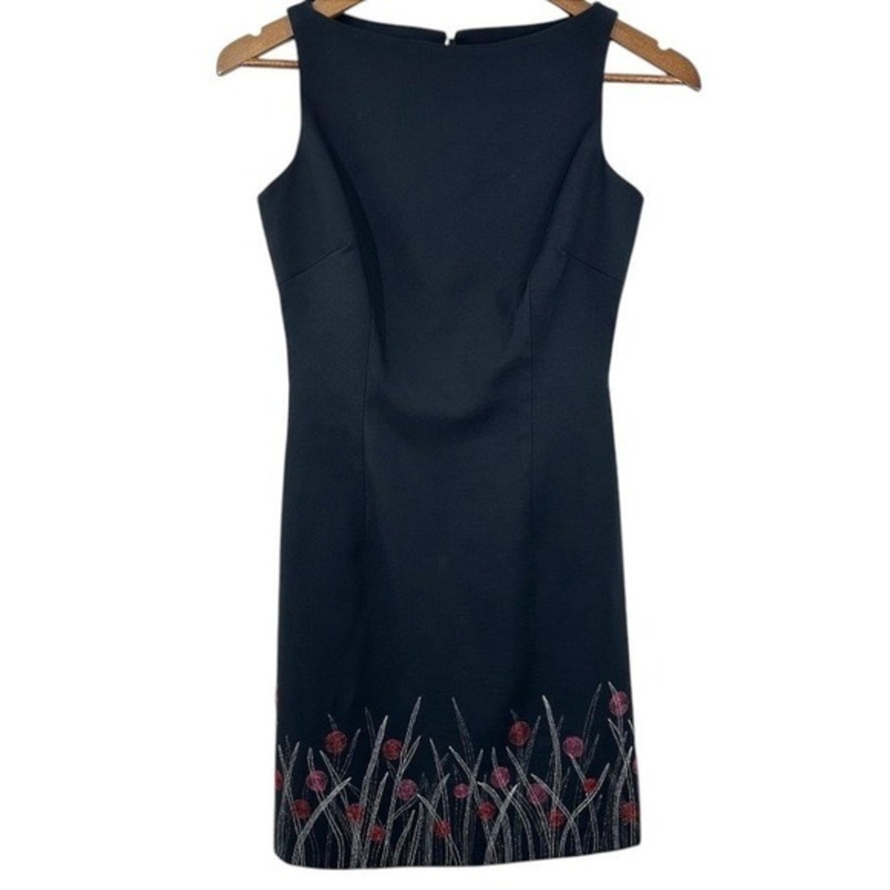 Black Sleeveless Boatneck 90s Y2K Floral Embroidered Mini Dress Clueless Noir